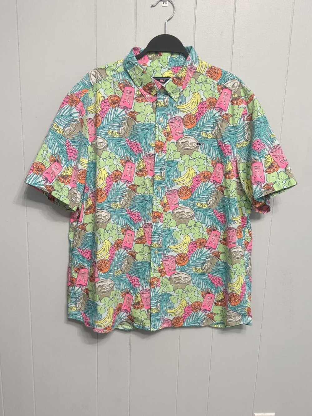 vineyard vines Whale Shirt Tropical Fruit Tiki Print Short Sleeve Button Down XL